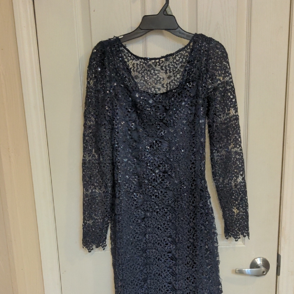 Kay Unger Navy Lace Long Sleeve Dress